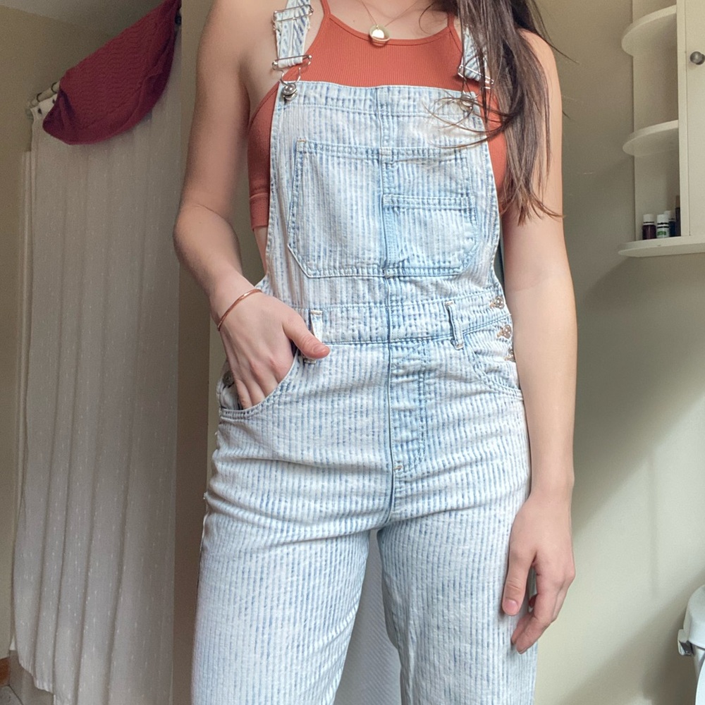 Women's Striped Denim Overalls